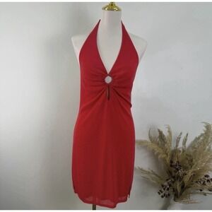 NWT Women's Large Wild Fable Red Sparkly O Ring Bodycon Halter Dress Retail $35